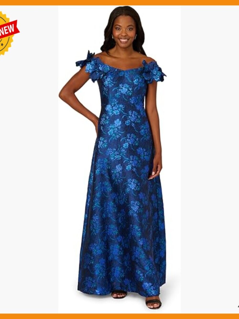 Off Shoulder Formal Gown with Sweetheart Neckline Metallic Jacquard